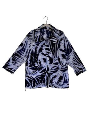 Zenergy by Chico's Zip Abstract Print Jacket in Blue/White - Size 2 (Large)